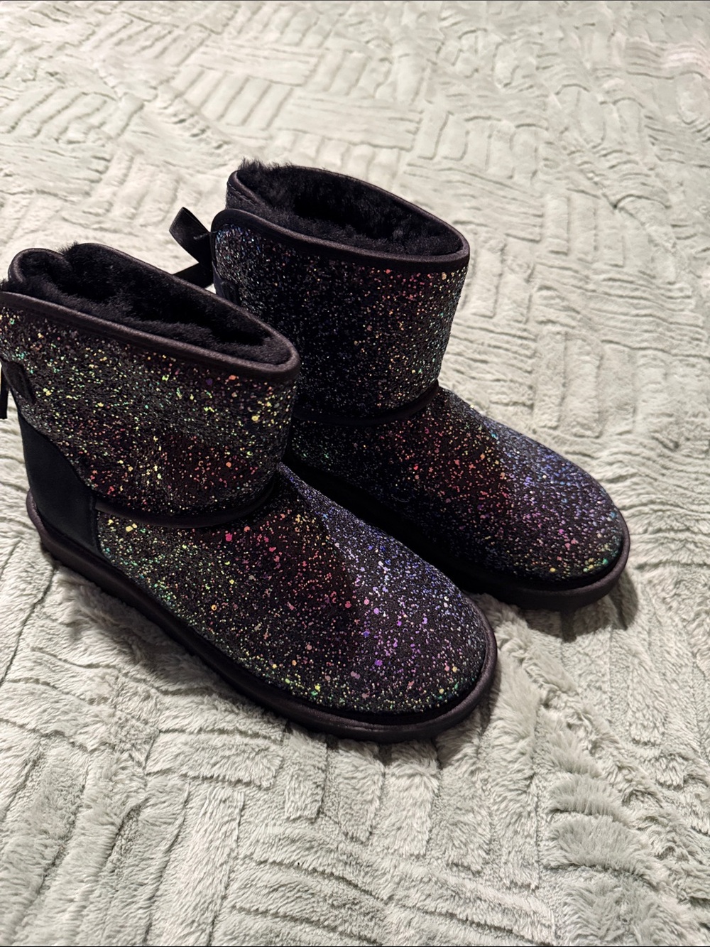 UGG Black Ankle Boots with Multicolor Glitter